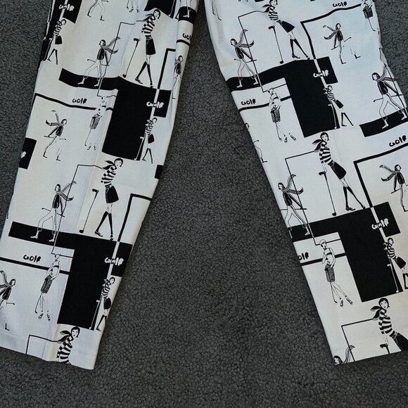 Women's GOLF NOVELTY PRINT BLACK & WHITE GOLFERS TROUSERS PANTS- Luxury Japan - Picture 10 of 13